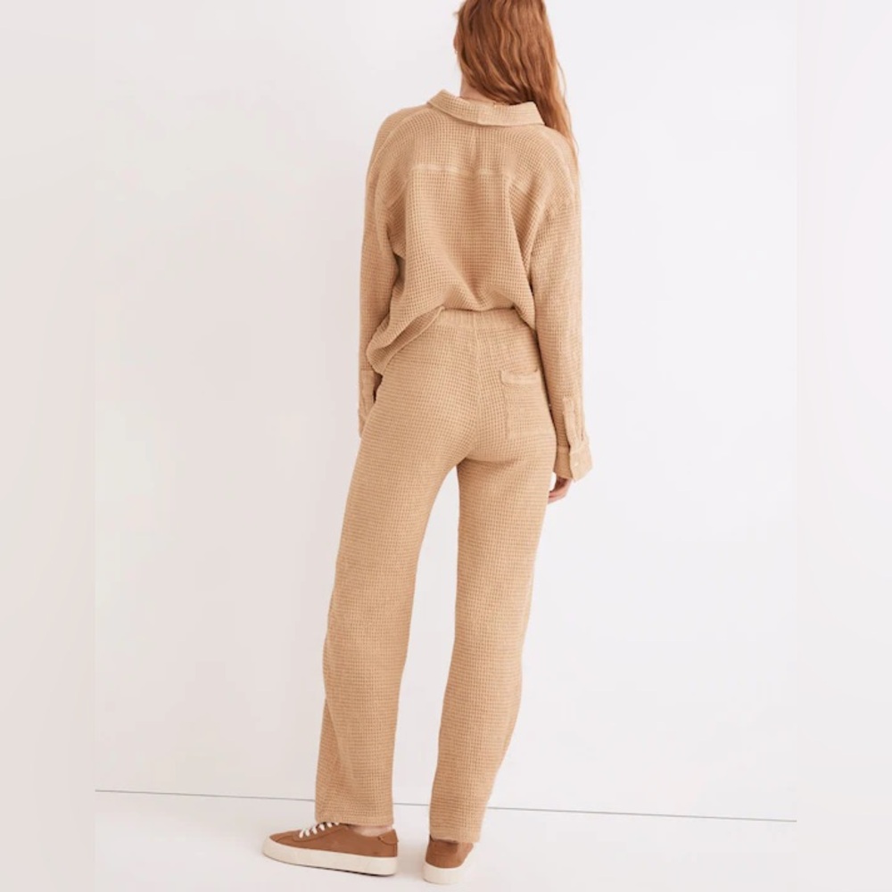 DONNI. Waffle Roll Pants in Lychee Cozy Tan Knit Wide-Leg Pants - Picture 4 of 8